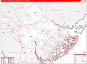 Atlantic City-Hammonton Metro Area Wall Map Red Line Style